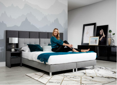 Designer bed bedroom beds textile leather hotel luxury upholstery velvet gray new